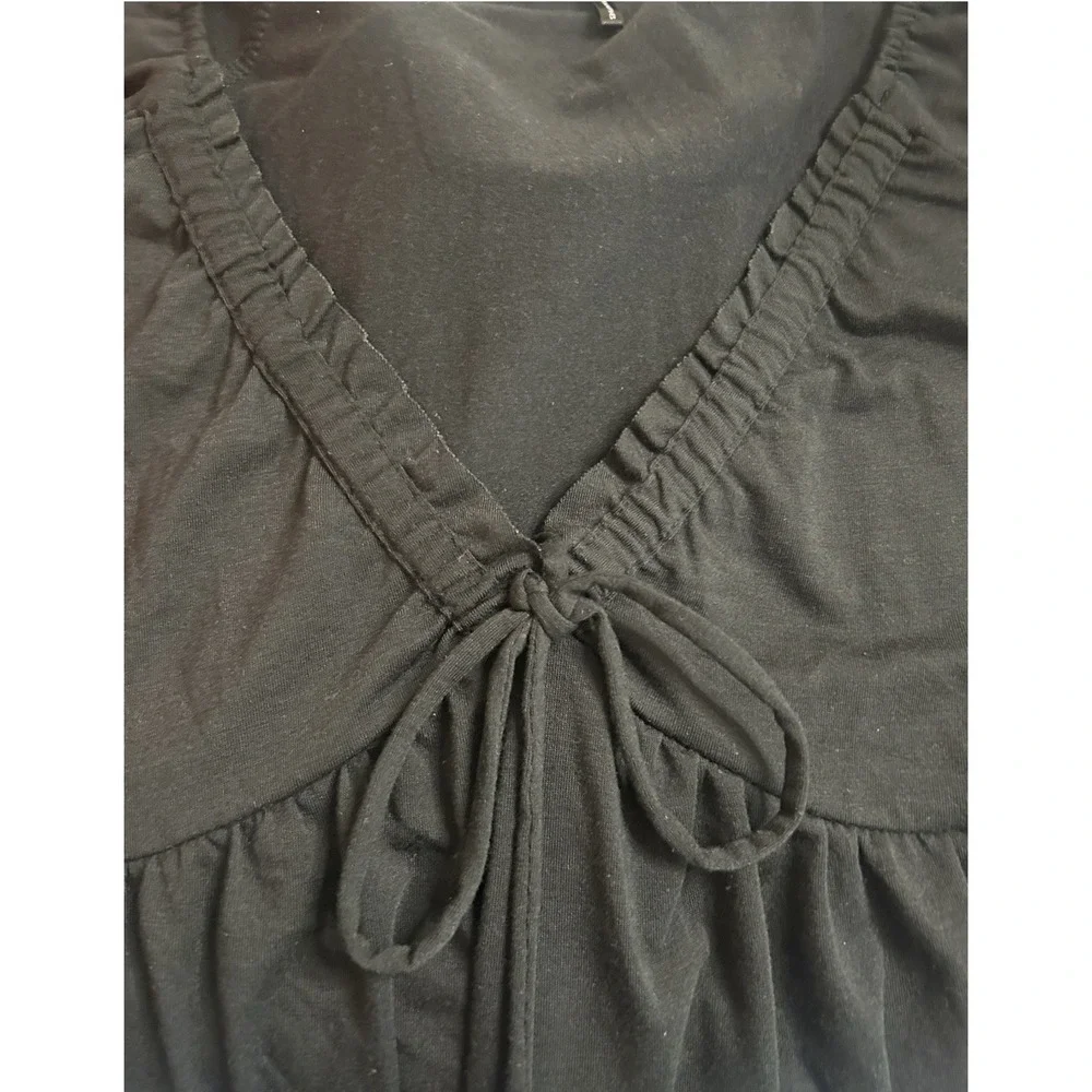 Daisy Fuentes Black Tie Front Short Sleeve Blouse Top Pullover Casual Women's M